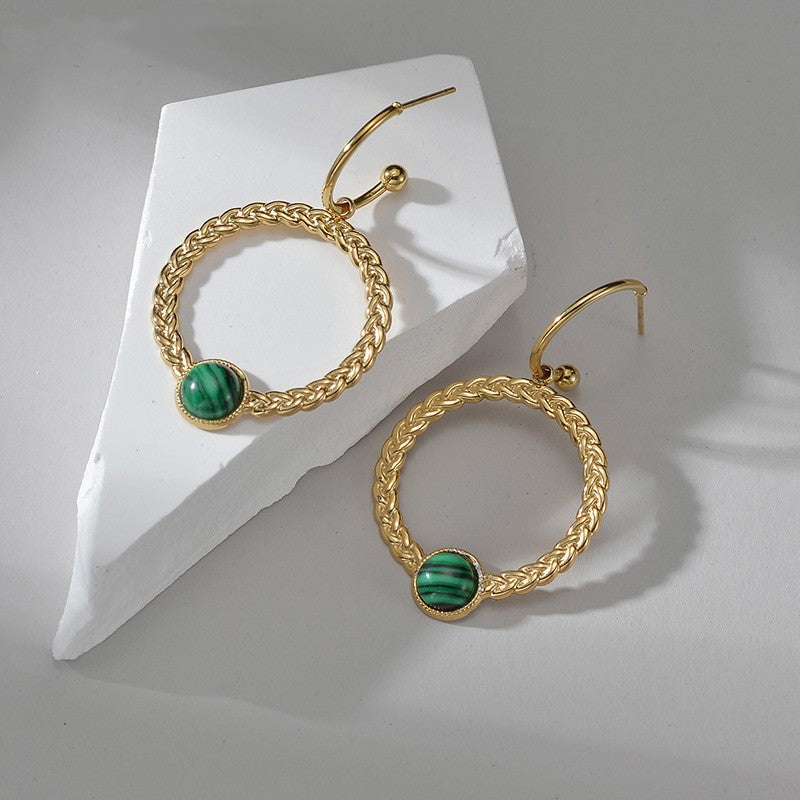 French Retro Design Malachite Earrings Women