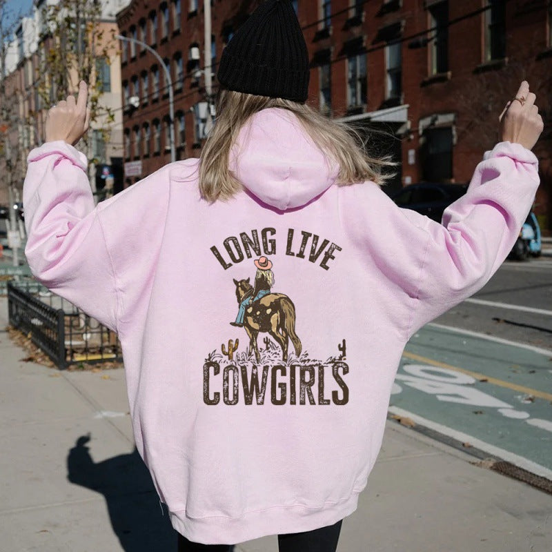 Women's Long Live Cowgirls Casual Back Printed Sweatshirt