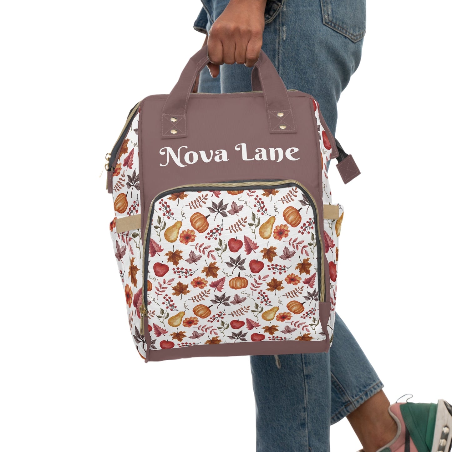 Personalized Fall Autumn Pattern Multifunctional Diaper Backpack, Newborn Gift, Baby Shower Gift, Fall Themed Baby Shower