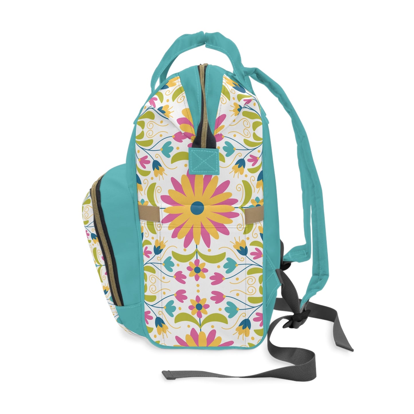 Personalized Mexican Tile Pattern Multifunctional Diaper Backpack, Newborn Gift, Baby Shower Gift, Blue Flower Backpack