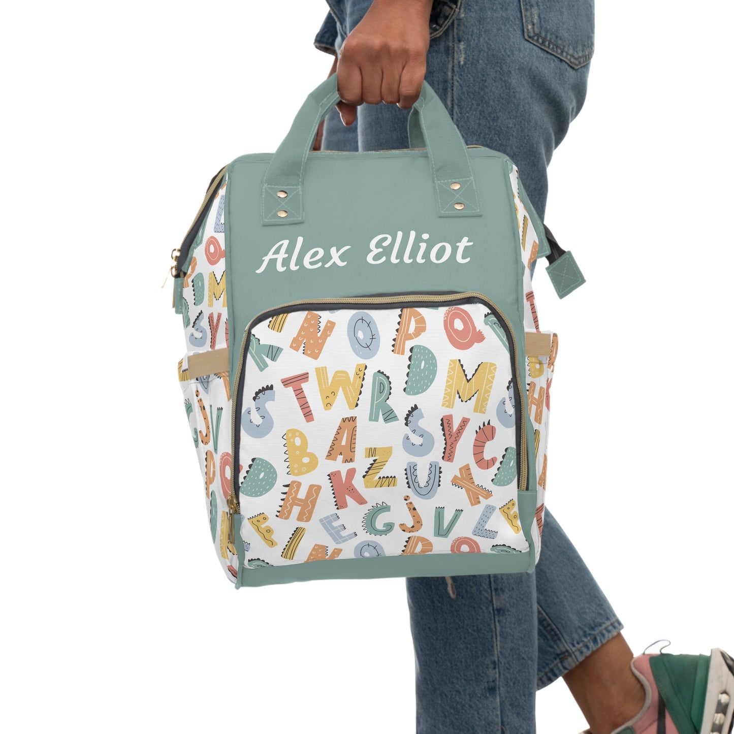 Personalized Alphabet Pattern Multifunctional Diaper Backpack, Newborn Gift, Baby Shower Gift, Alphabet Themed Babyshower