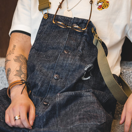 Vintage Deck Suspenders Spring And Autumn Plain Straight Leg Denim Overalls