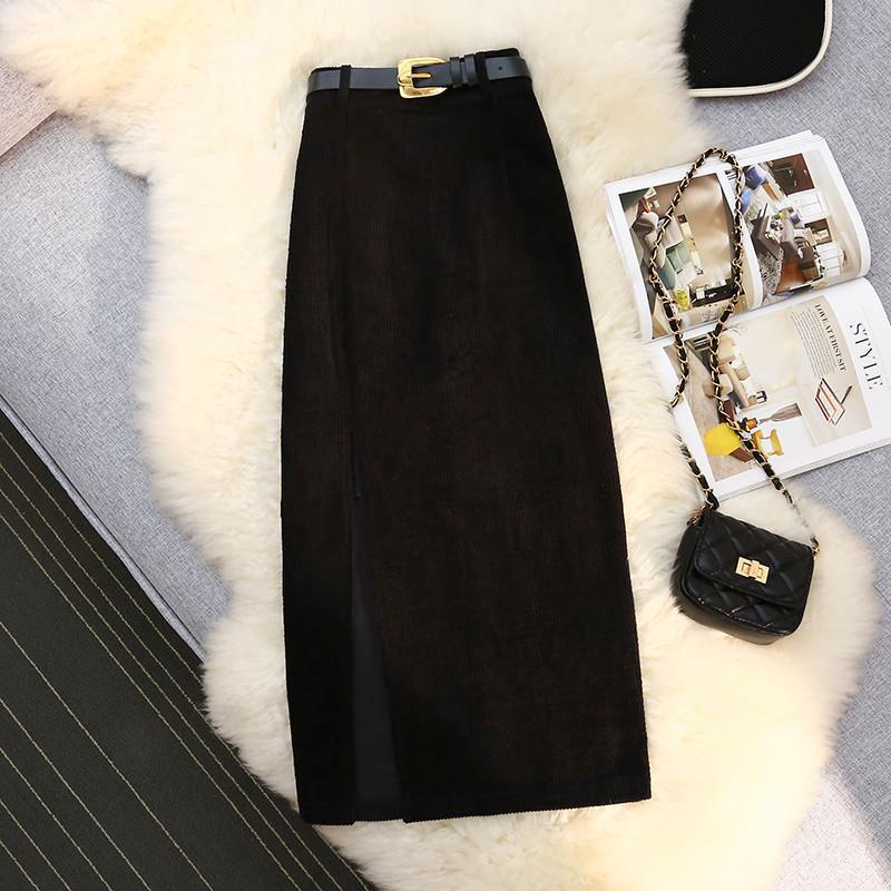 Hip-wrapped One-step High Waist A- Line Corduroy Skirt For Women