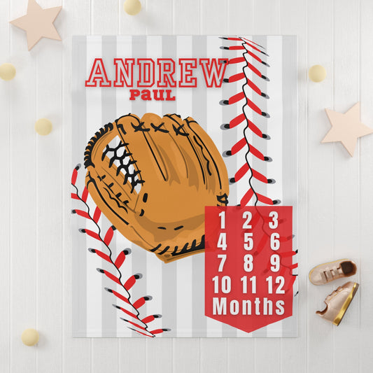 Baseball Soft Fleece Milestone Blanket, Boys Monthly Growth Tracker, Personalized Baby Blanket, Baby Shower Gift, Newborn Baby Gift