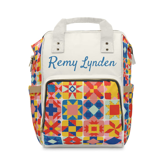 Personalized Patchwork Quilt Pattern Multifunctional Diaper Backpack, Newborn Gift, Baby Shower Gift, Colorful Backpack