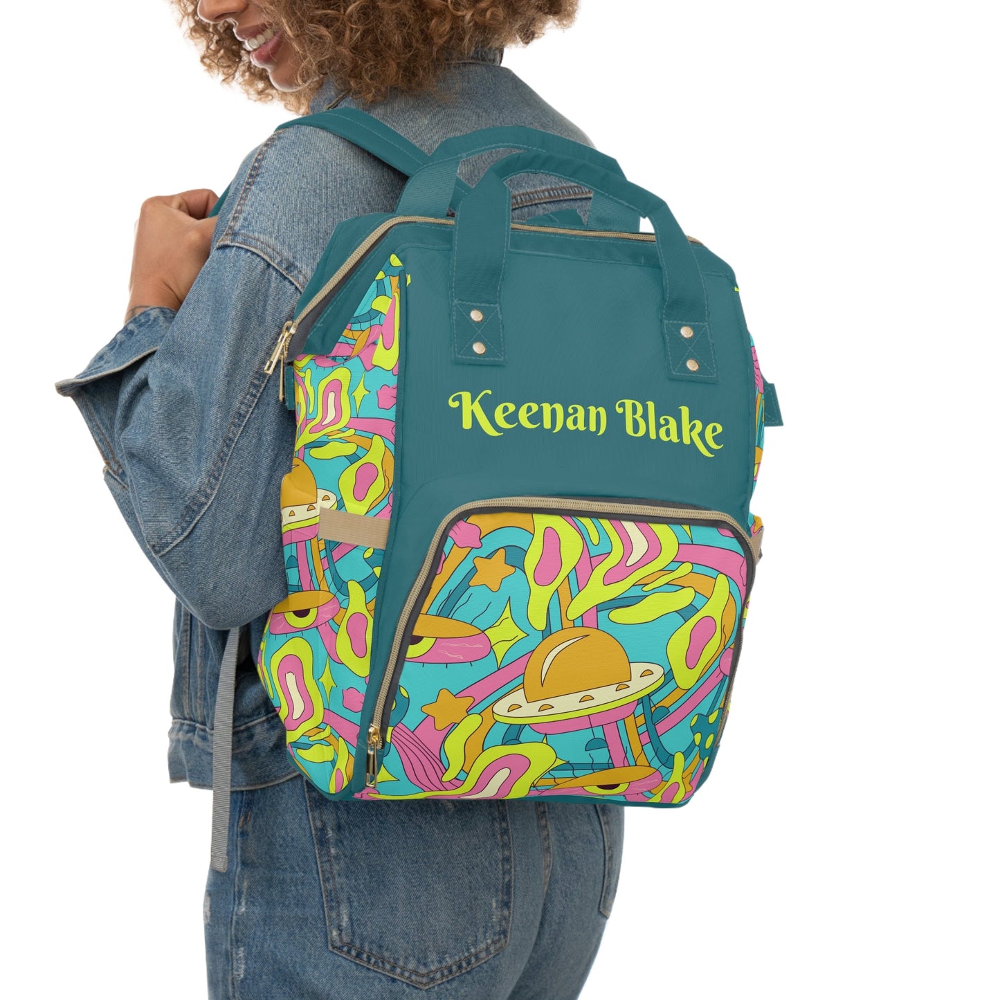 Personalized Colorful Trippy 90s Print Pattern Multifunctional Diaper Backpack, Newborn Gift, Baby Shower Gift, Retro Backpack