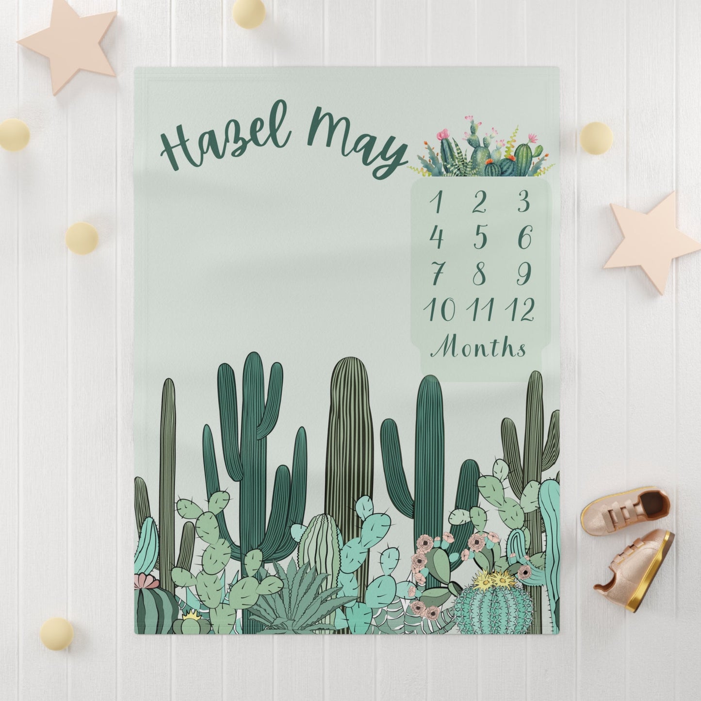 Cactus Soft Fleece Milestone Blanket, Boys Monthly Growth Tracker, Personalized Baby Blanket, Baby Shower Gift, Newborn Baby Gift