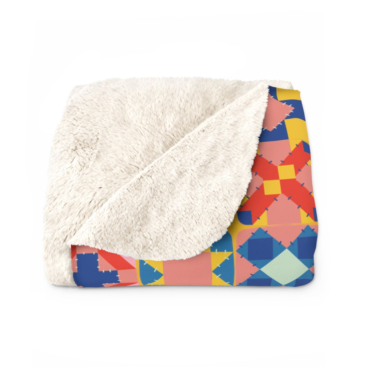 Colorful Patchwork Quilt Print Sherpa Fleece Blanket