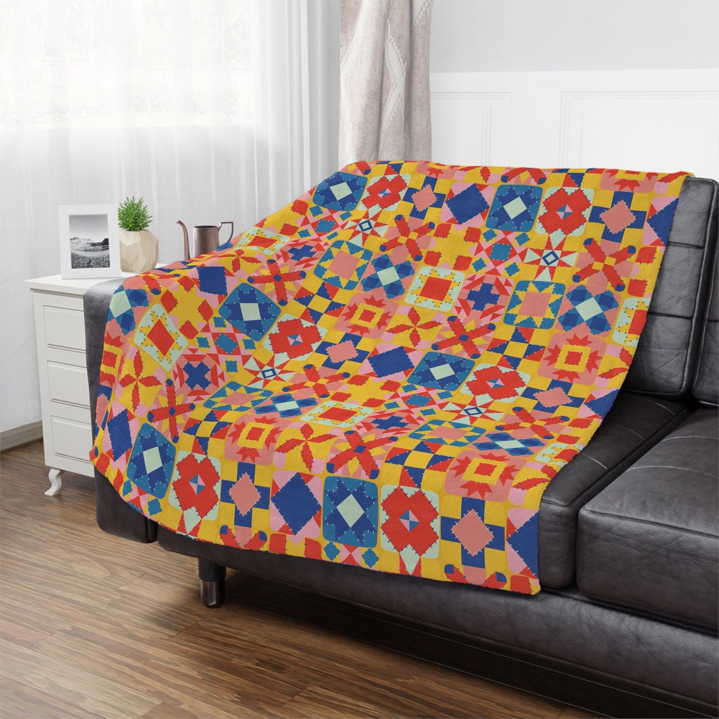 Colorful Patchwork Quilt Print Minky Blanket