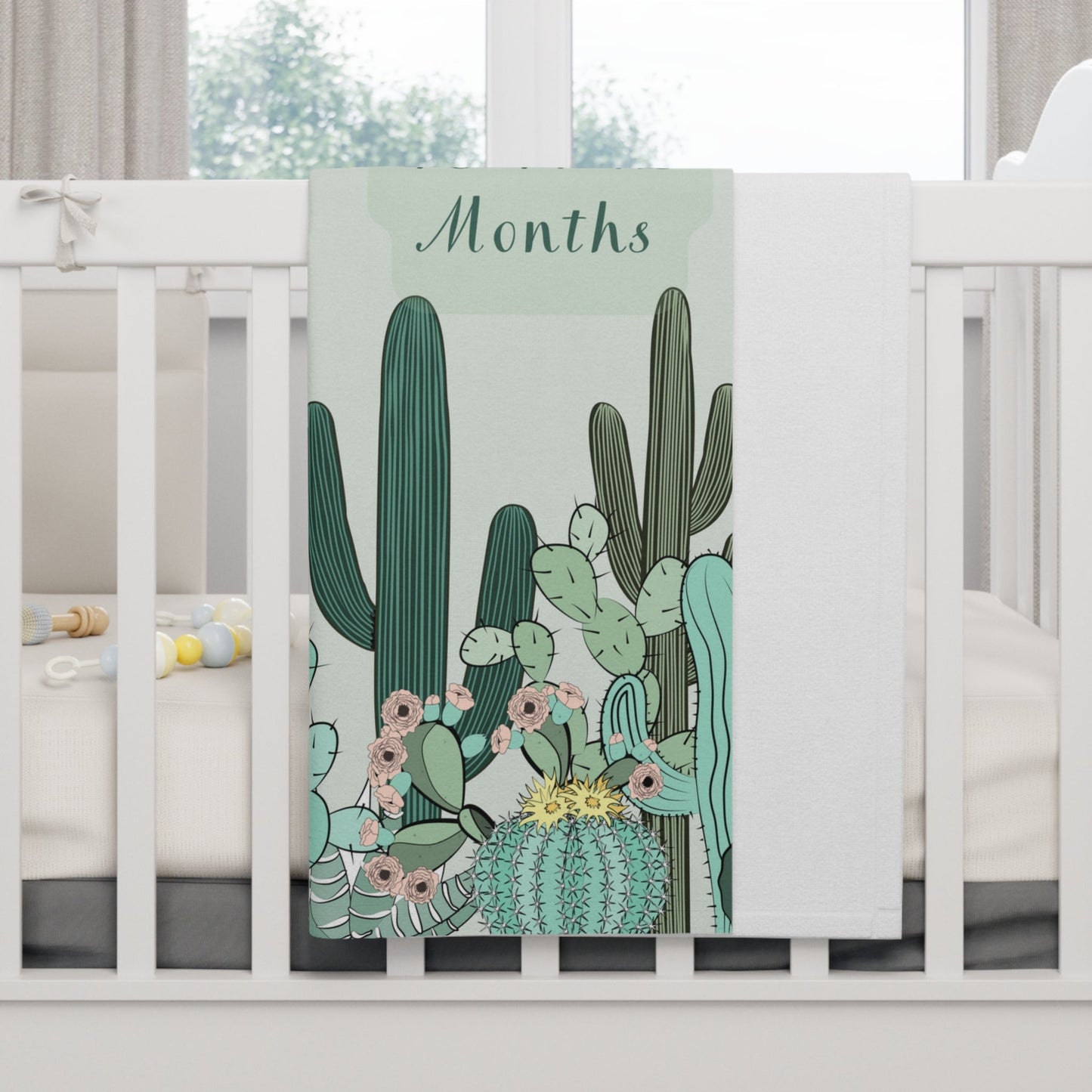 Cactus Soft Fleece Milestone Blanket, Boys Monthly Growth Tracker, Personalized Baby Blanket, Baby Shower Gift, Newborn Baby Gift