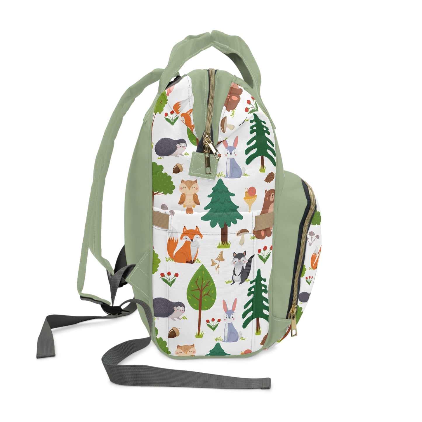 Personalized Woodland Creature Pattern Multifunctional Diaper Backpack, Newborn Gift, Baby Shower Gift, Woodland Themed Baby Shower