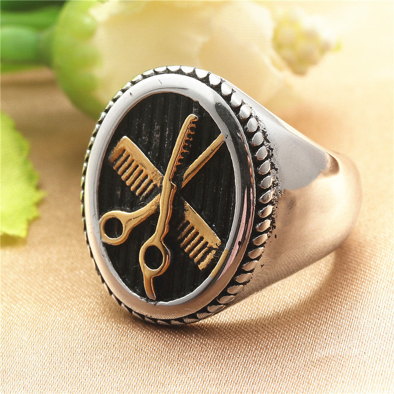 Titanium Steel Scissors Ring Retro Trendy Men Punk