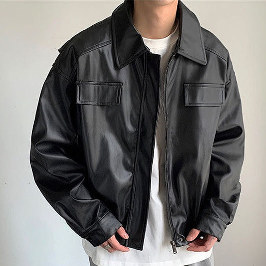 Vintage Motorcycle Leather Coat Men's Autumn