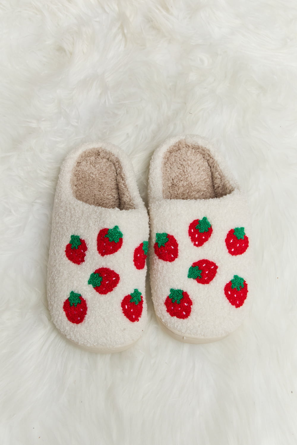 Strawberry Melody Printed Plush Slide Slippers