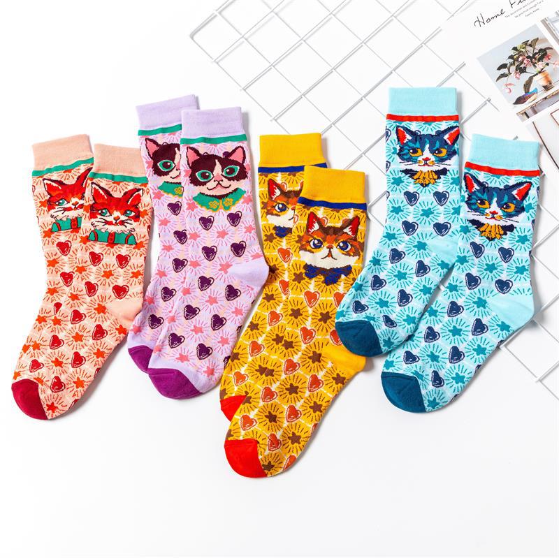 Women's Kitten Pattern Cartoon Cotton Socks