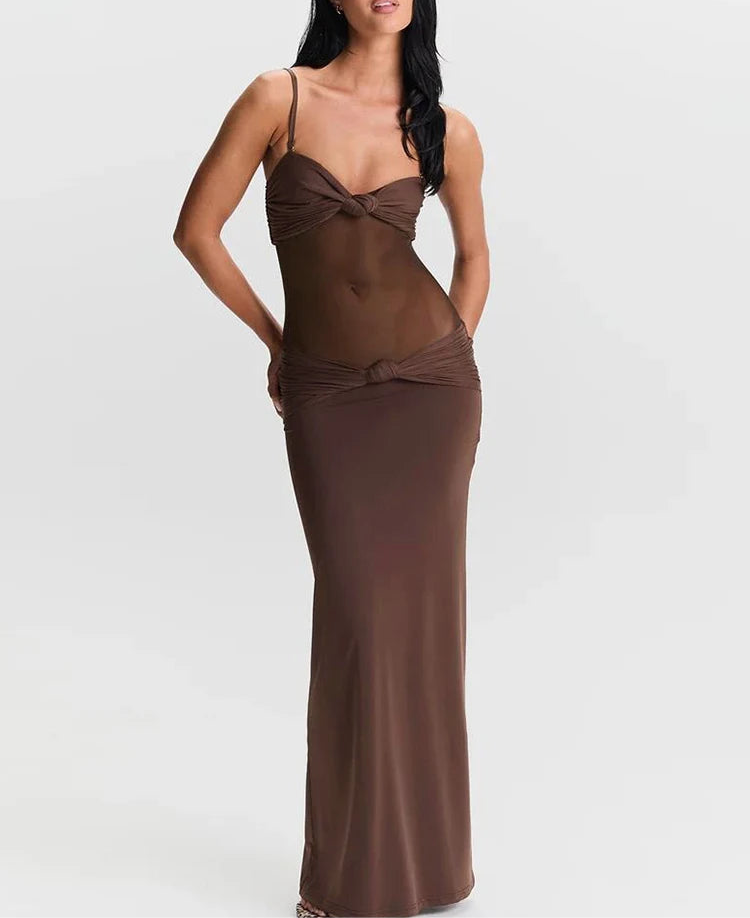Knotted Mesh Strappy Midi Dress