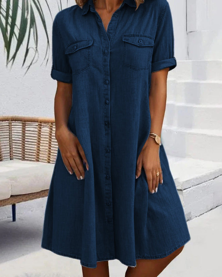 Short Sleeve Button Denim Dress