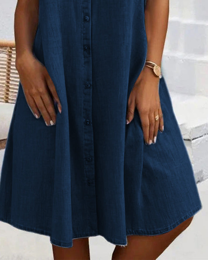 Short Sleeve Button Denim Dress