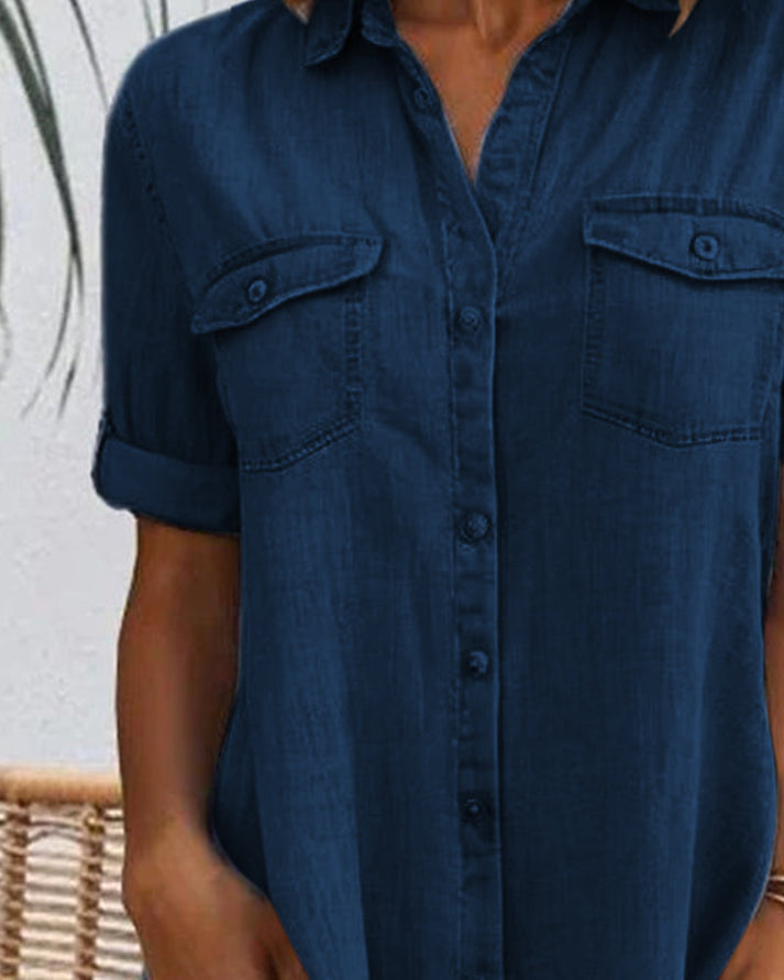 Short Sleeve Button Denim Dress