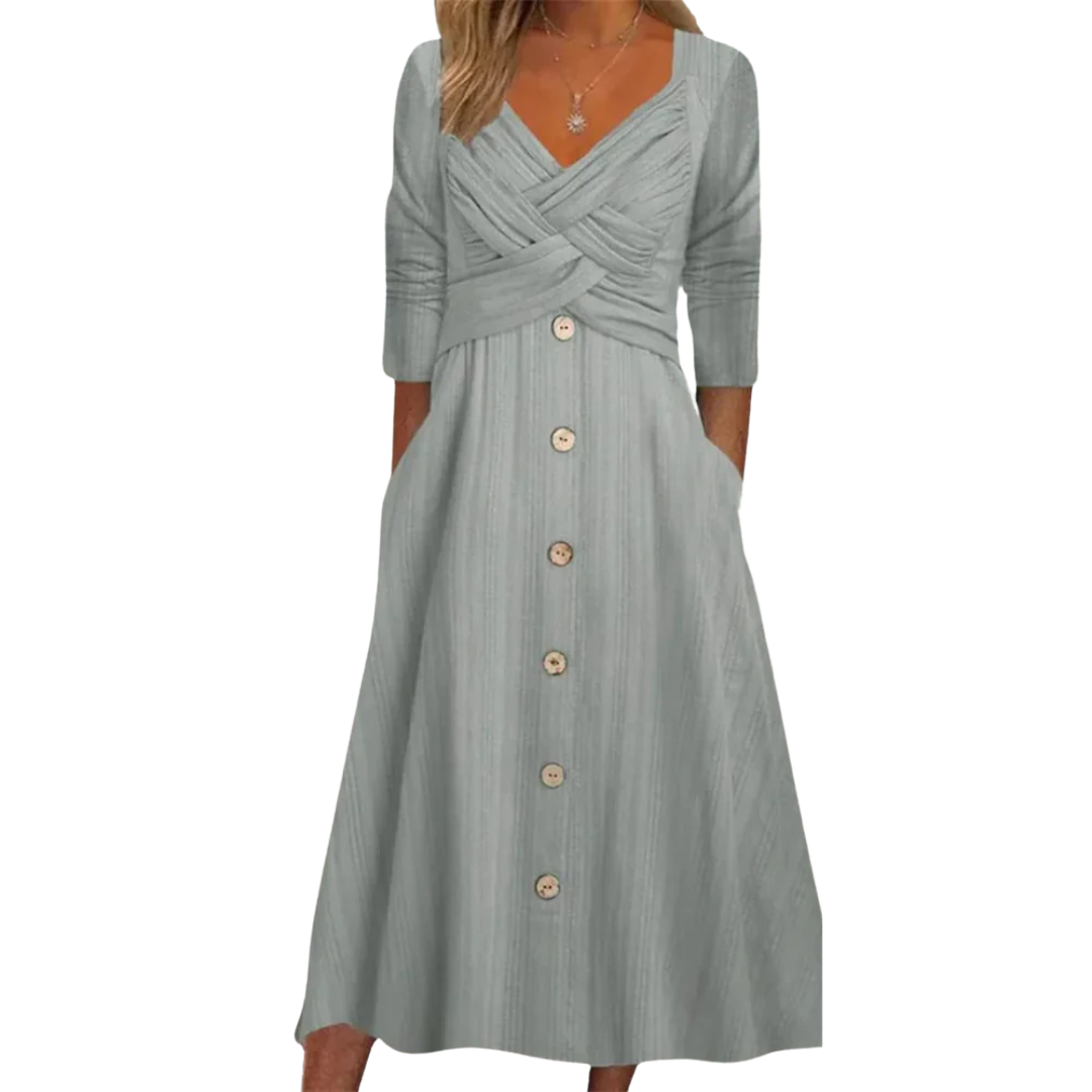 Elegant Pleated V-Neck Dress