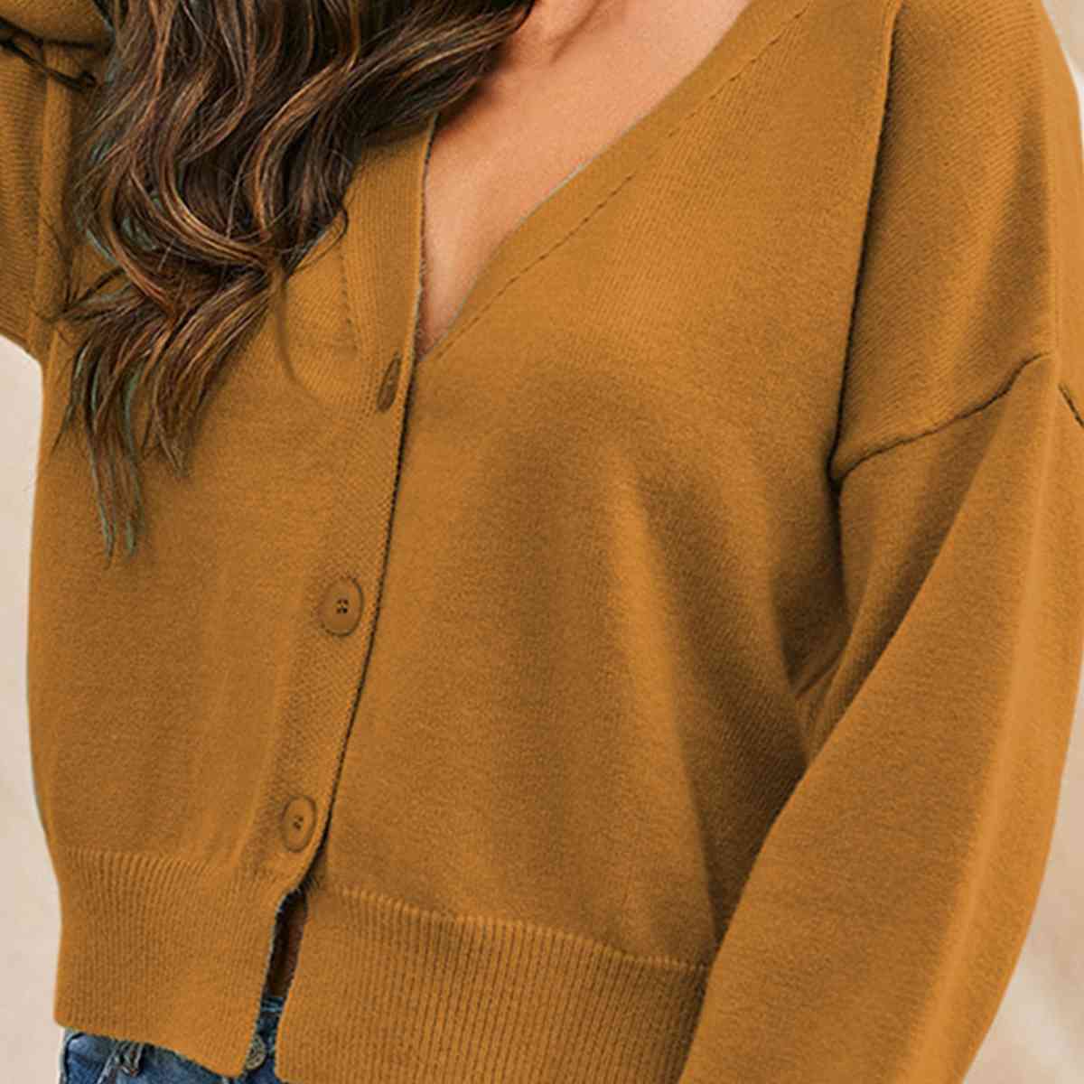 Dropped Shoulder Half Button Cardigan