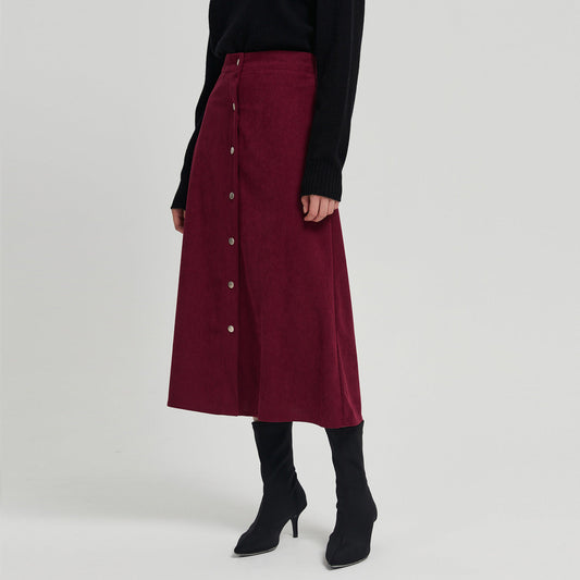 Corduroy Skirt Long Single-breasted High Waist Autumn And Winter Skirt