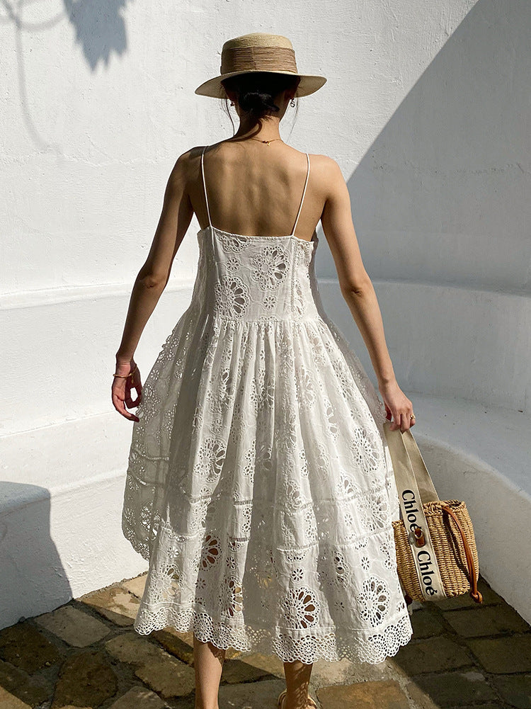 White Beach Embroidered Maxi Dress