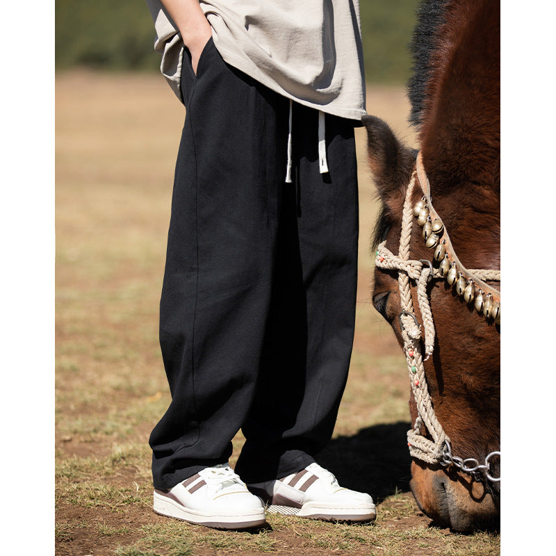 Loose Pure Cotton Casual Pants Men's Pleated Design Trousers