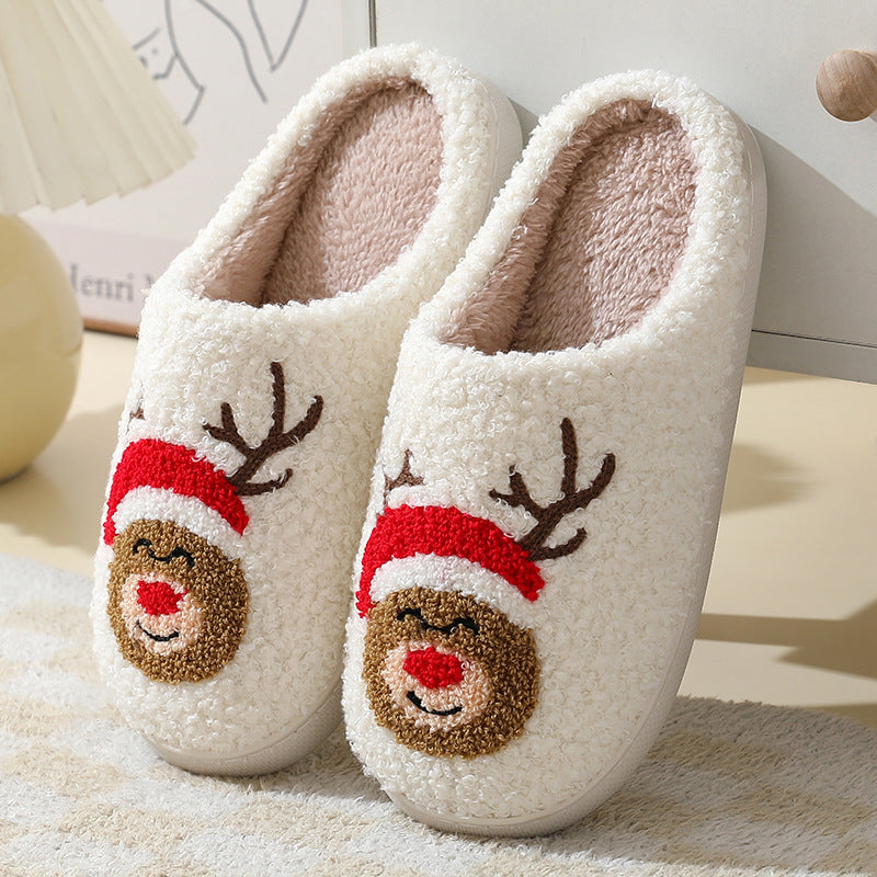 Christmas Home Slippers Cute Cartoon Santa Claus Cotton Slippers For Women And Men