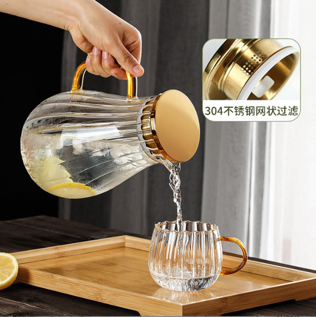 Striped Water Droplets Borosilicate Glass Teapot