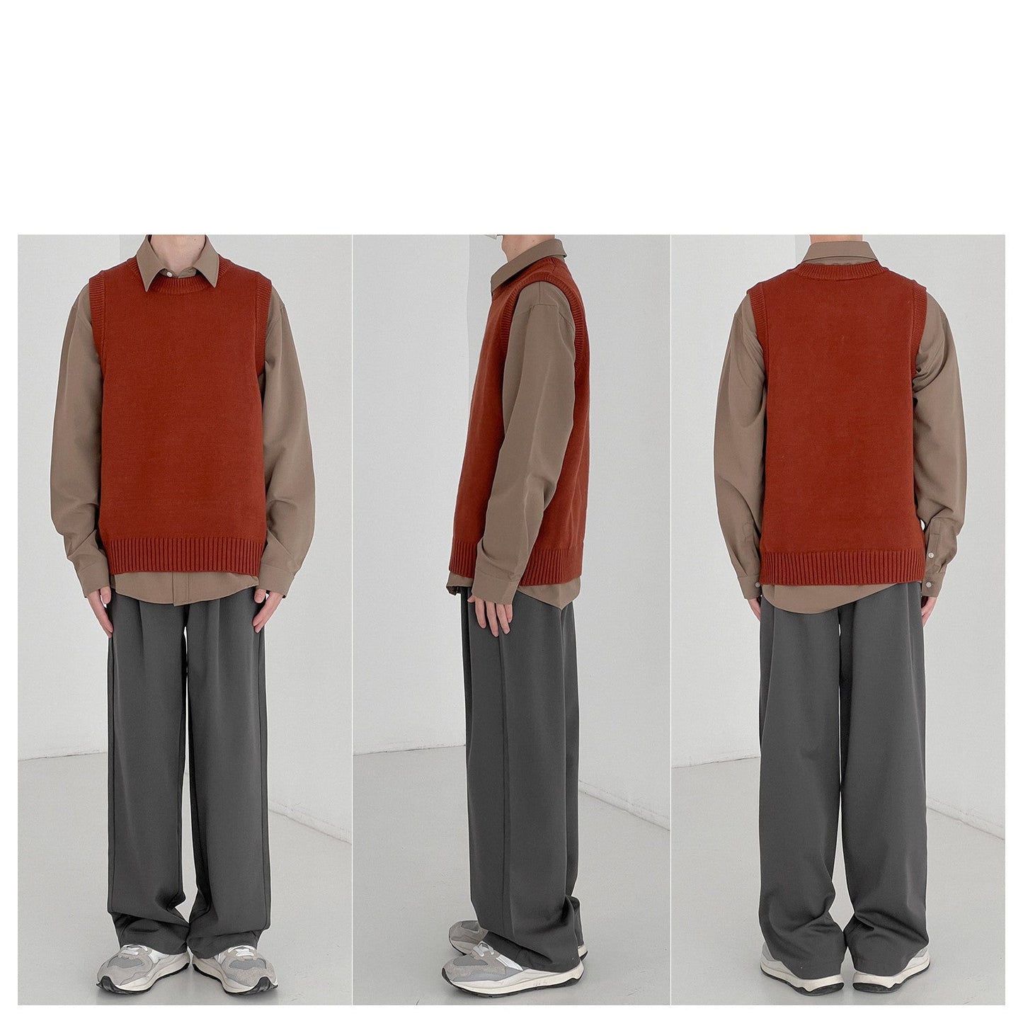 Solid Color Knitted Vest Male Autumn