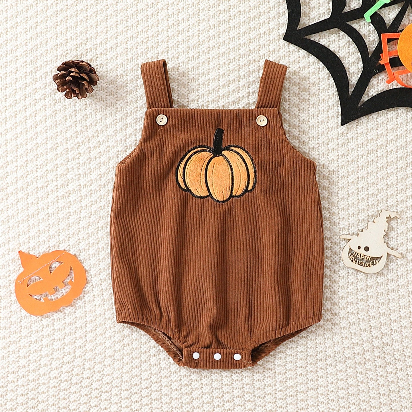 Infant Baby Girl Corduroy Halloween Embroidered Slip Top Triangle Rompers