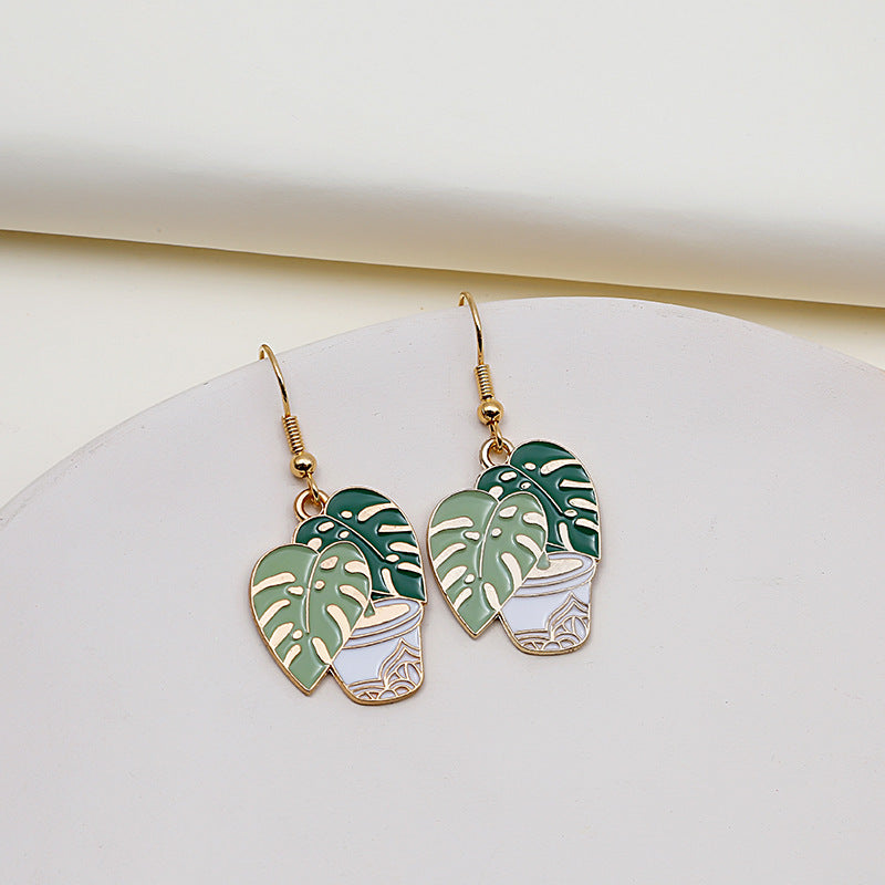 Women's Fashion Cartoon Potted Greenery Earrings