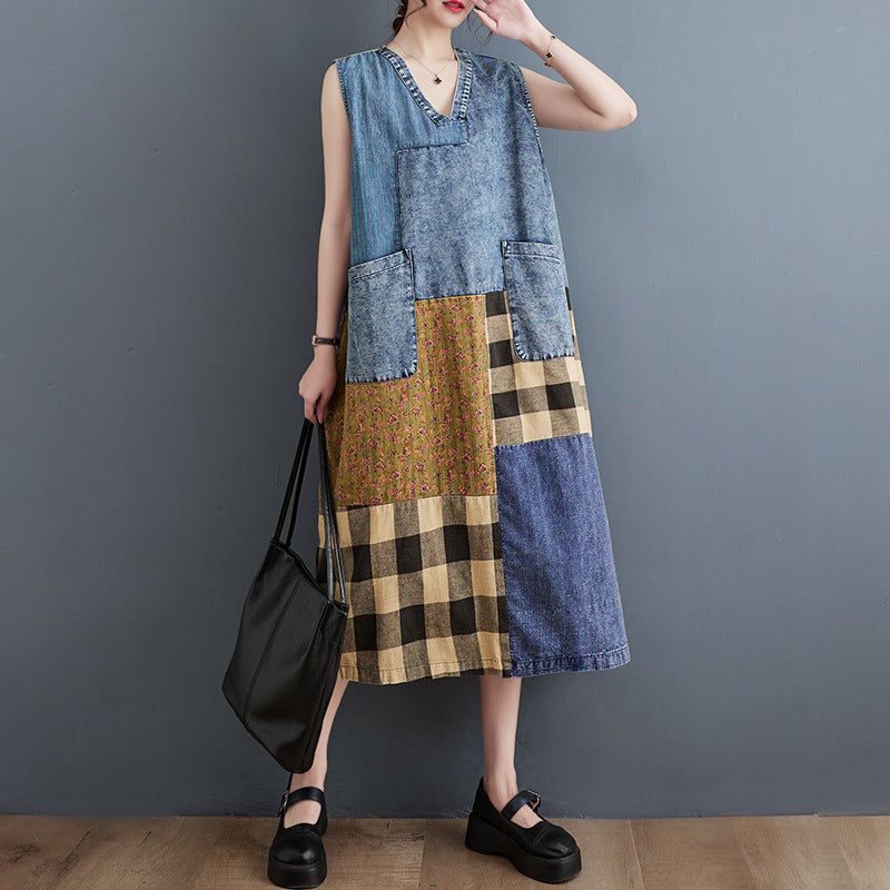 Women's Summer Loose Retro Art Denim Fashion Camisole Dress