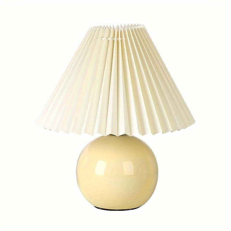 Ceramic Bottom Pleated Table Lamp USB Push Button Switch Bedroom Bedside Decoration Scandinavian Retro Table Lamps