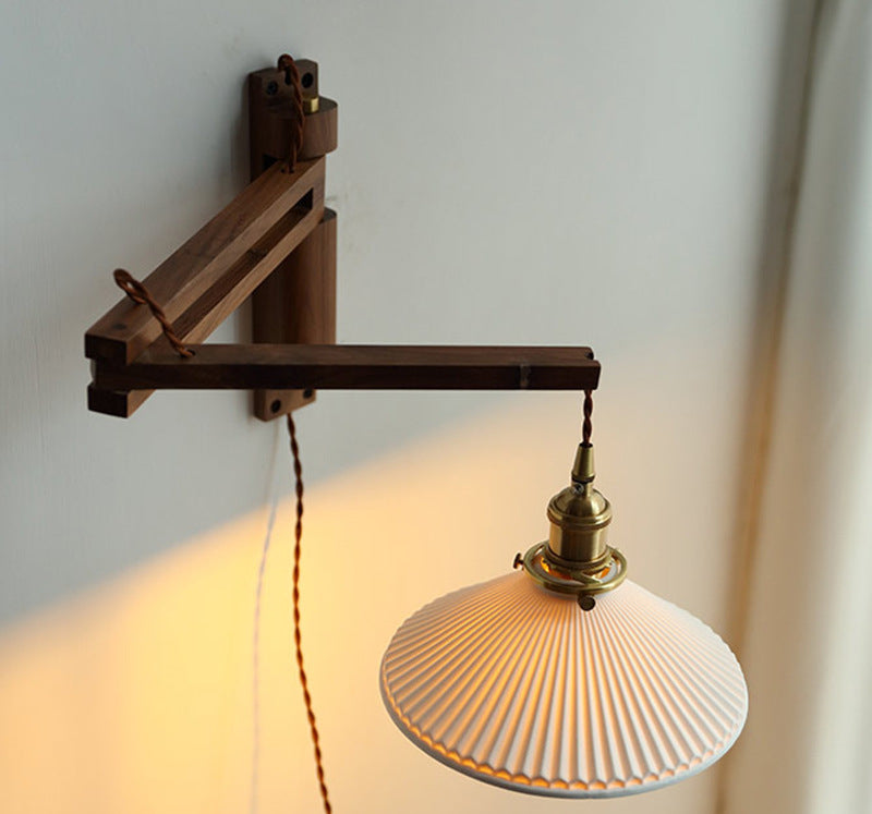 Folding Bedroom Wall Lamp Study Walnut