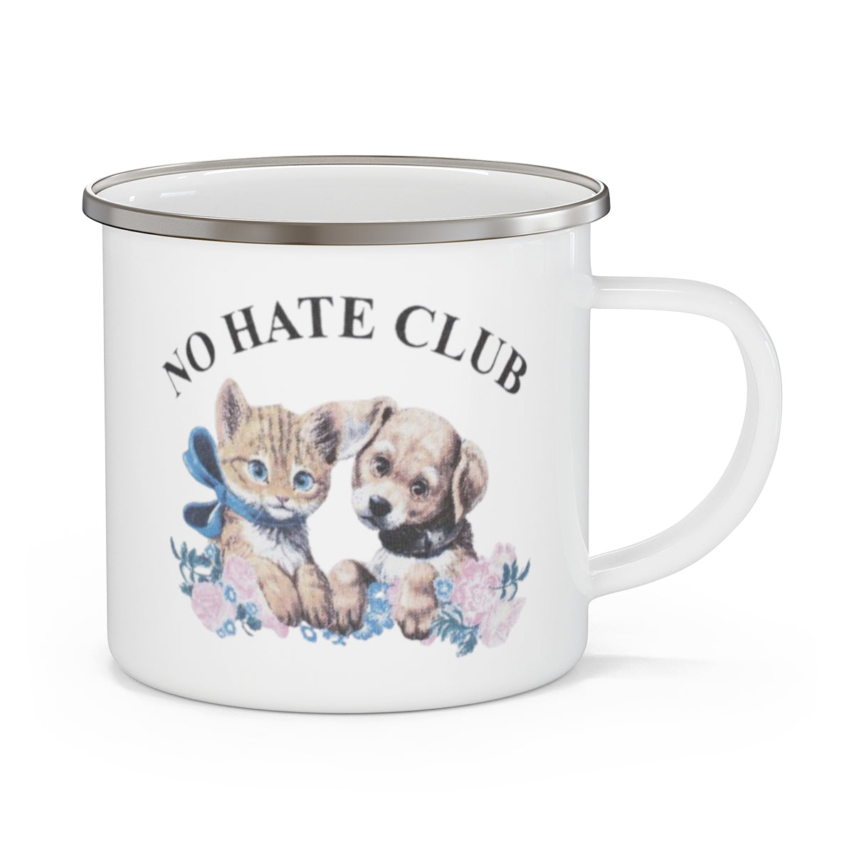 Cute Baby Animal Enamel Camping Mug, No Hate Spread Positivity Coffee Mug, Gift for Friend Friendsgiving Holiday Mug