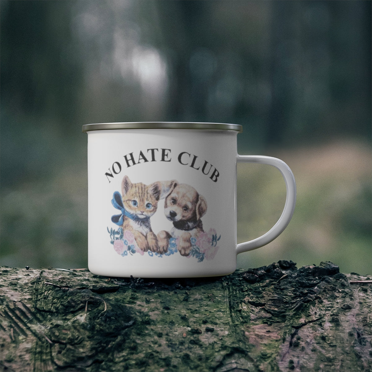 Cute Baby Animal Enamel Camping Mug, No Hate Spread Positivity Coffee Mug, Gift for Friend Friendsgiving Holiday Mug