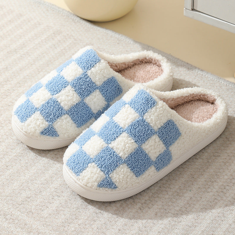 Colorful Plaid Pattern Unisex Home Winter Wool Slippers