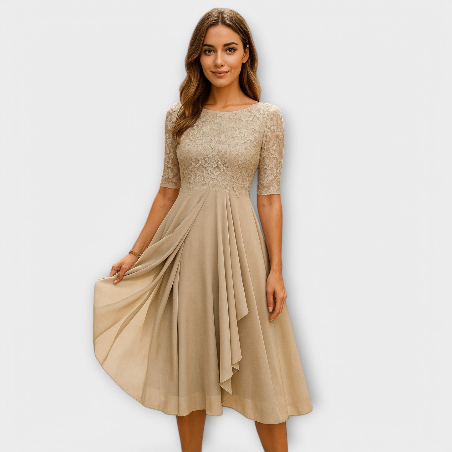 Midi Dress With Lace Sleeve