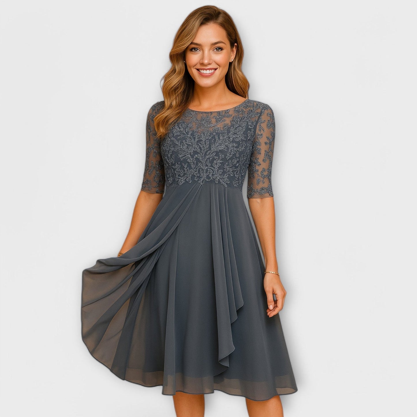 Midi Dress With Lace Sleeve