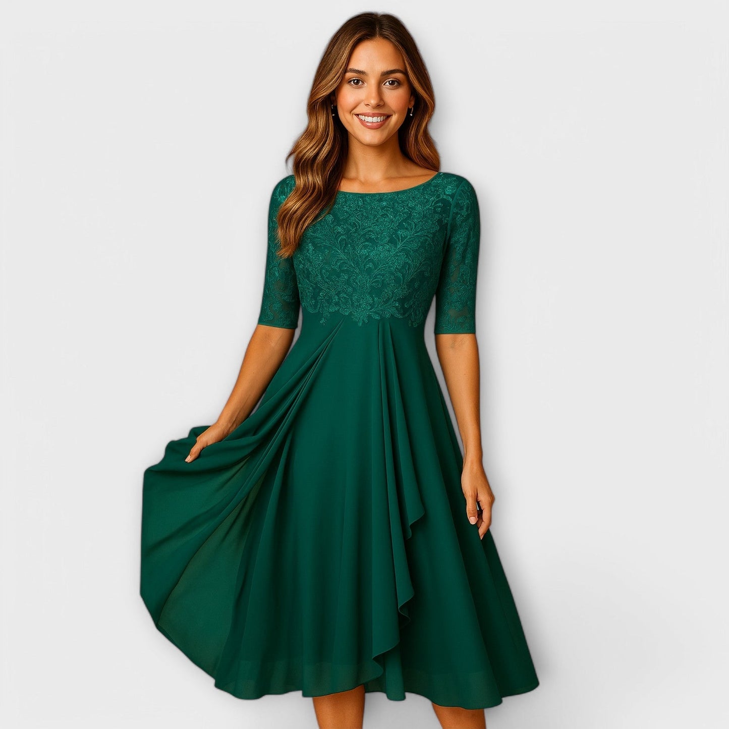 Midi Dress With Lace Sleeve