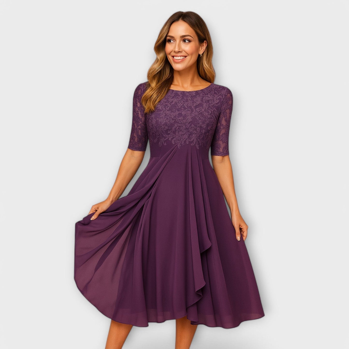 Midi Dress With Lace Sleeve