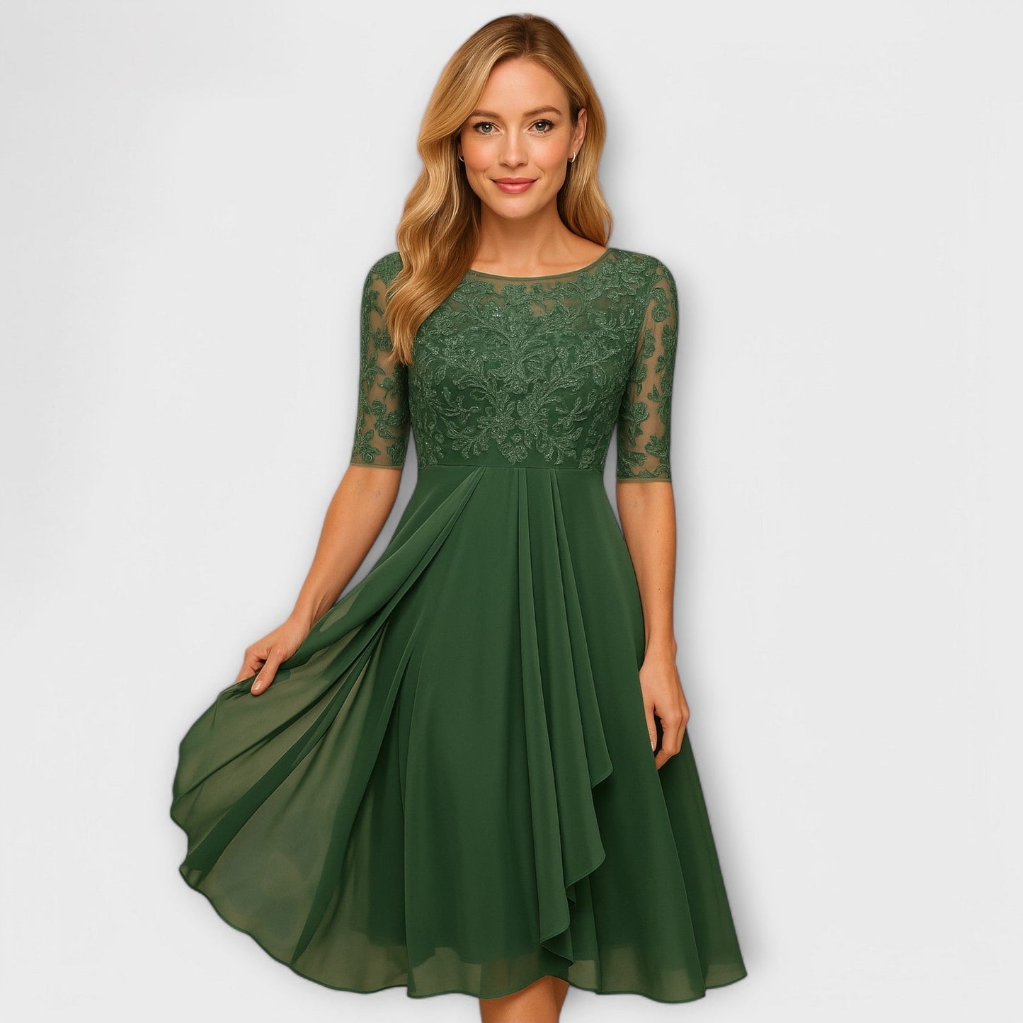Midi Dress With Lace Sleeve