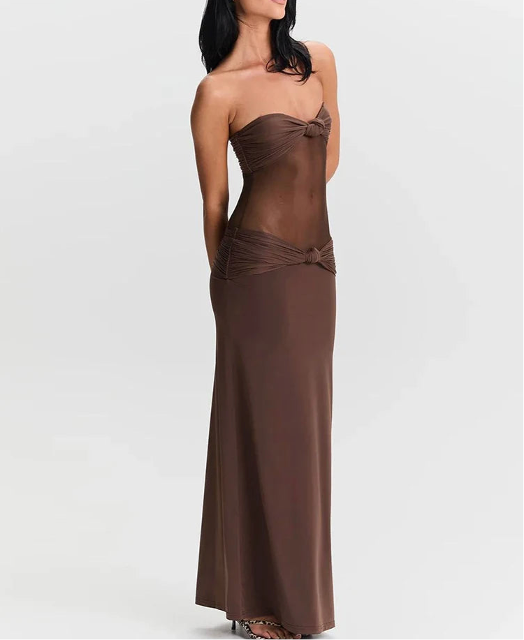 Knotted Mesh Strappy Midi Dress