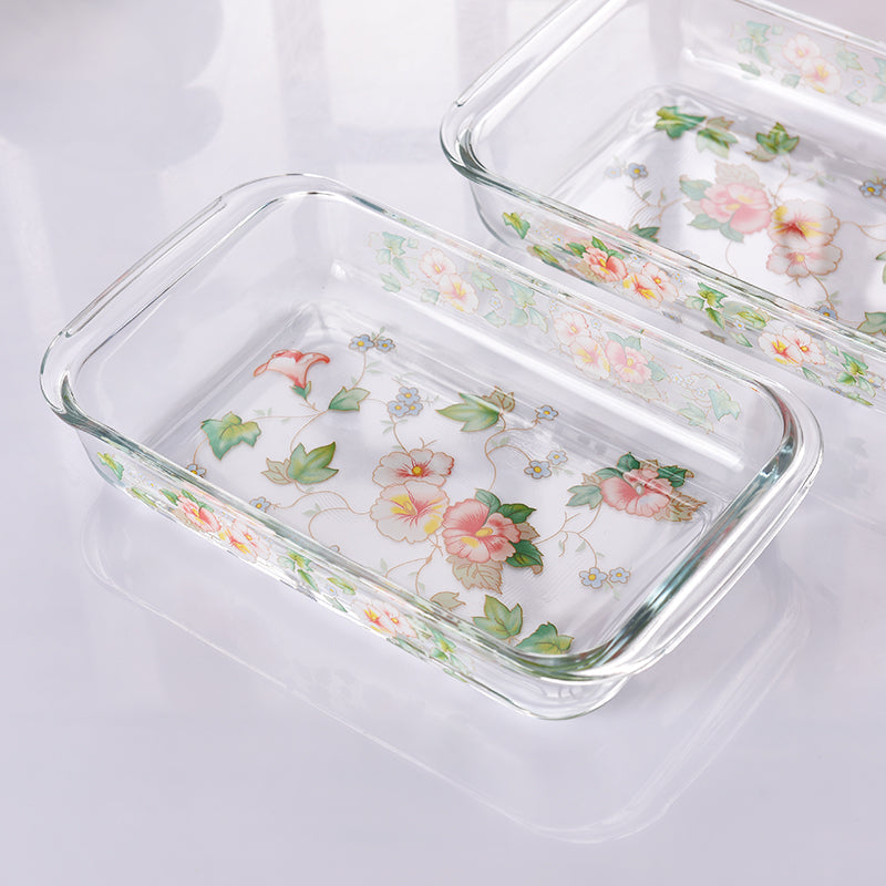 Floral Heat-resistant High Borosilicate Glass Plate Household Transparent Serveware