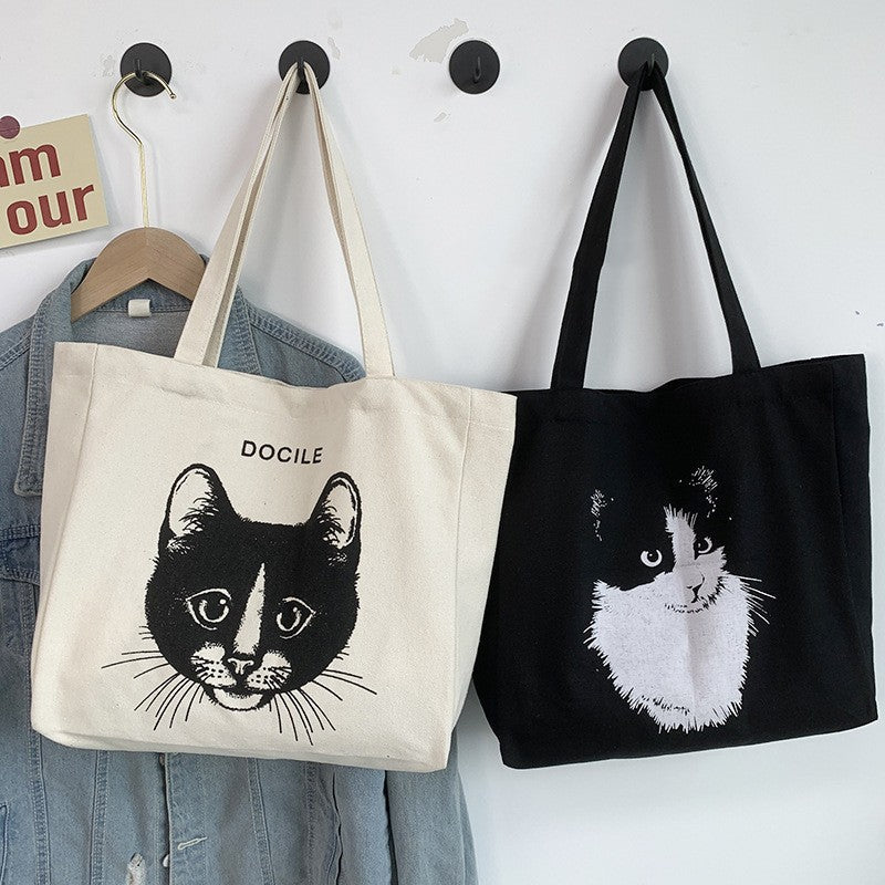 Cat Canvas Bag For Women One-shoulder Versatile Large Capacity