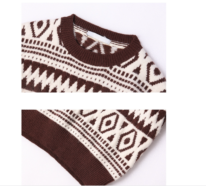 Women's Fashion Geometric Round Collar Loose Long Sleeve Sweater