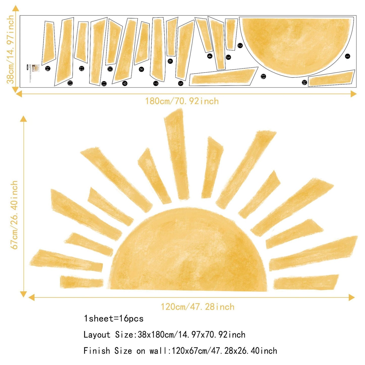 Cartoon Watercolor Hand Painted Rainbow Sun Wall Sticker