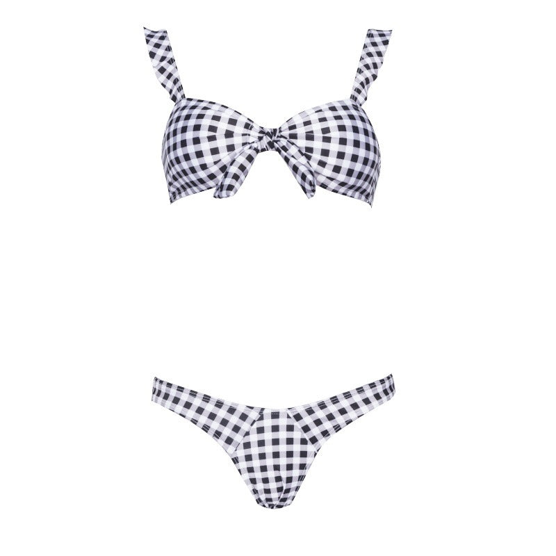 Plaid Bow Split Swimsuit Ladies Suit